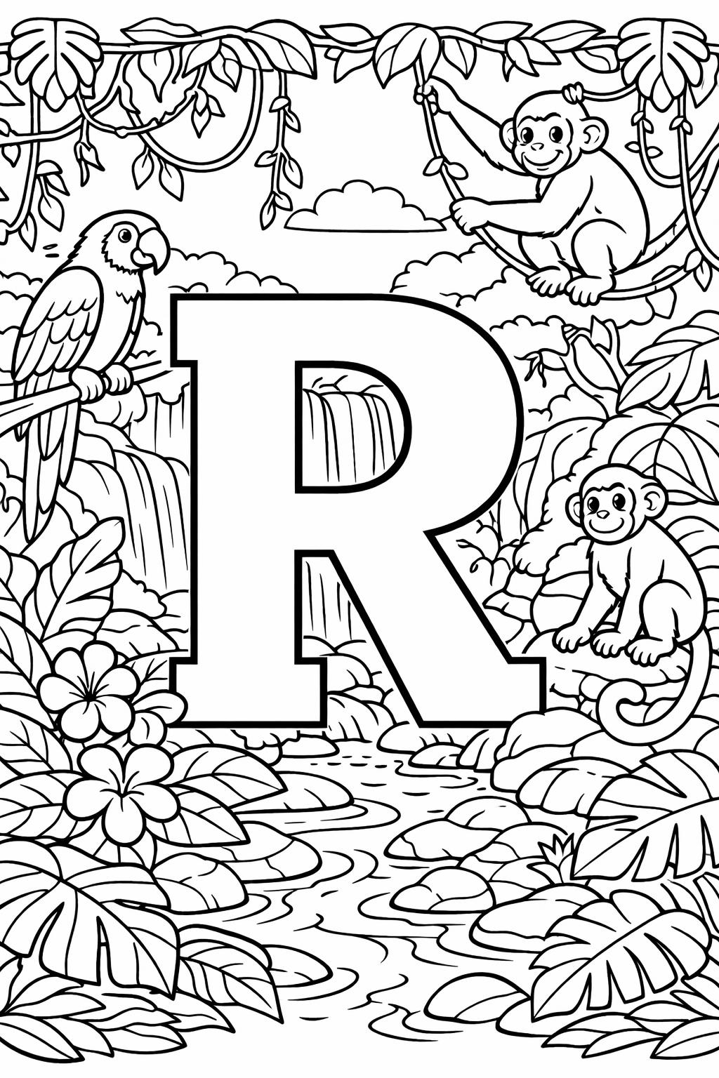 simple letter R coloring page | easy alphabet outline | beginner coloring activity