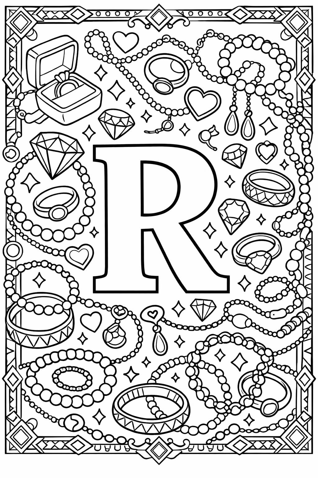 letter R objects page | words that start with R | educational coloring sheet