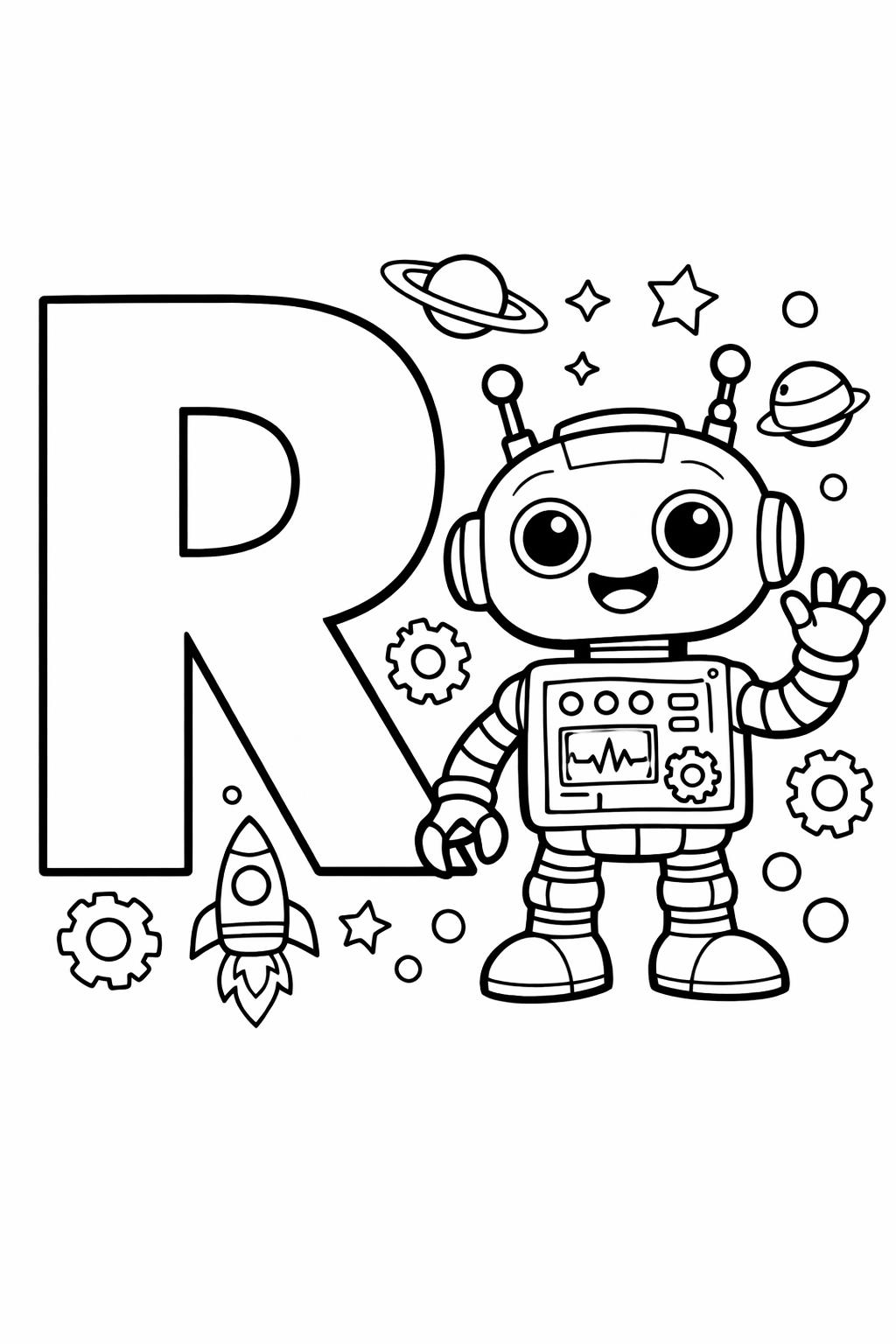 bubble letter R coloring page | large outline letter | easy coloring sheet