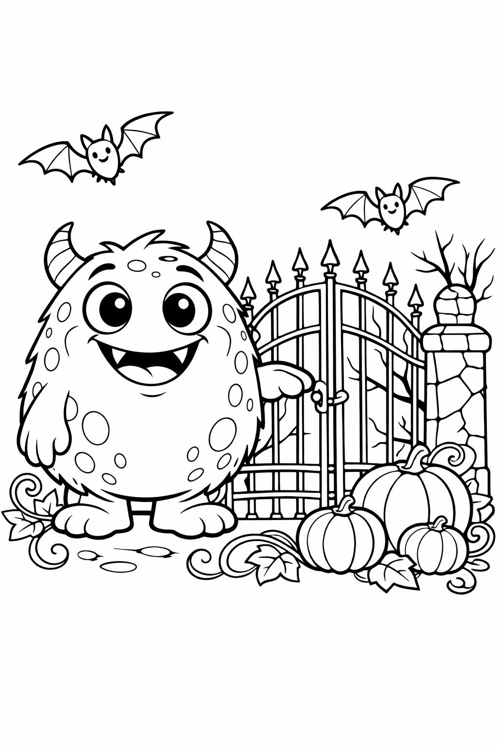 cute monster coloring page | friendly Halloween character | fun printable coloring sheet