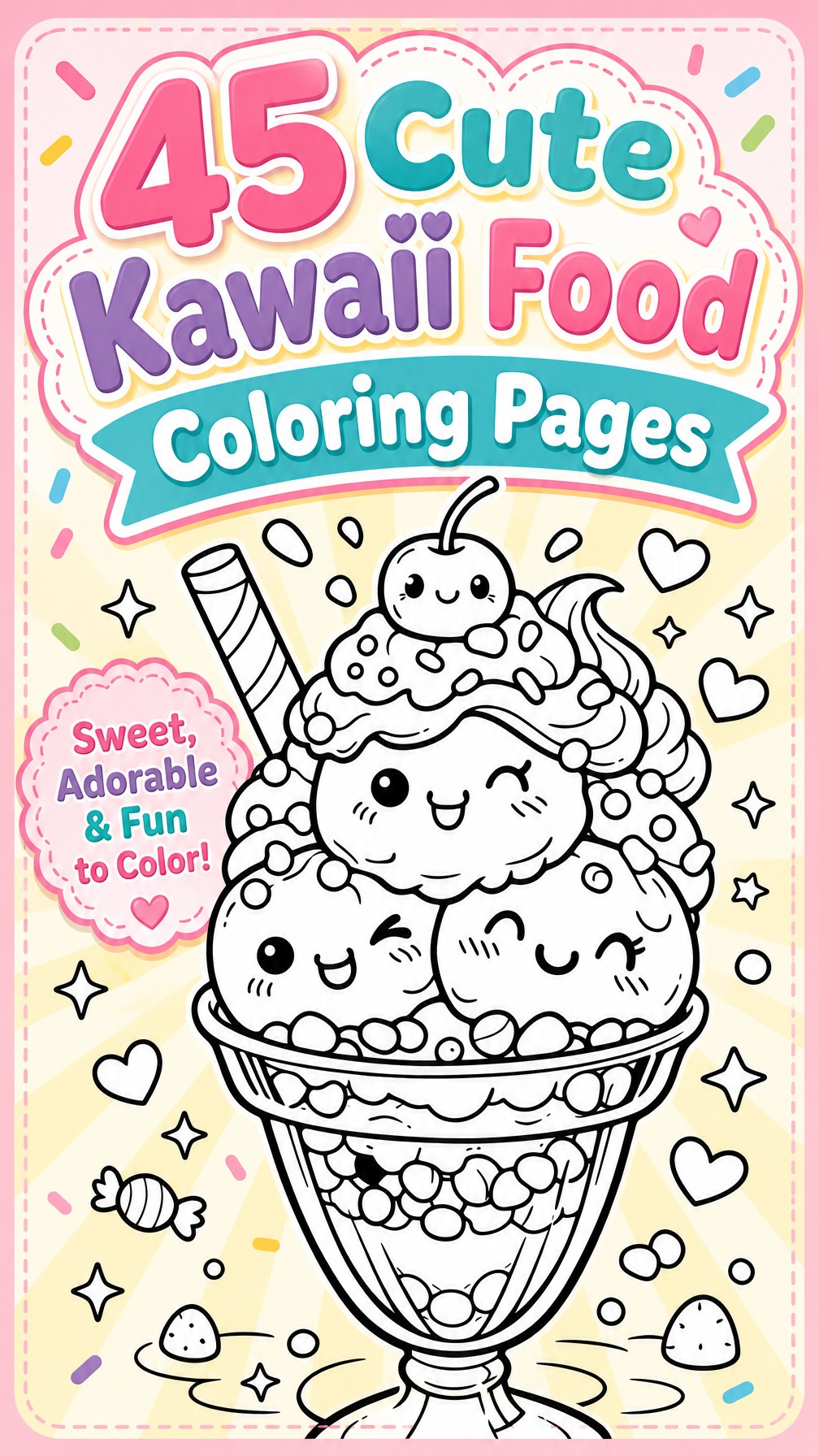 kawaii food coloring page | cute printable food coloring sheet | fun coloring activity