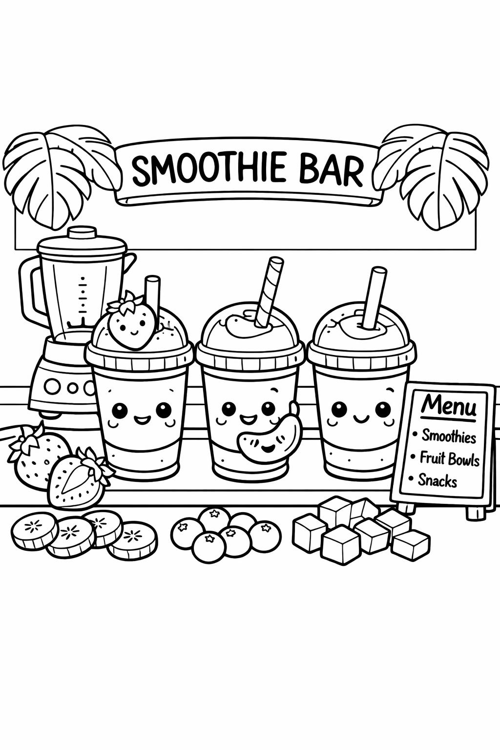 kawaii watermelon coloring page | adorable fruit design | summer coloring activity