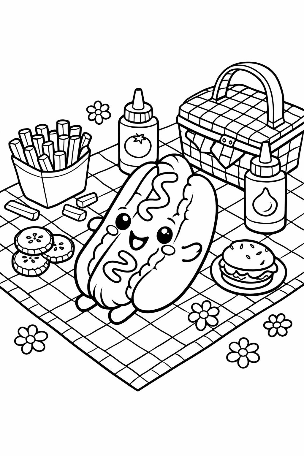 kawaii mushroom coloring page | cute mushroom food illustration | printable coloring sheet