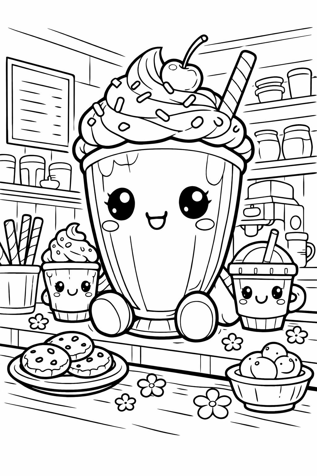kawaii dessert coloring page | cute sweet treats | printable coloring sheet