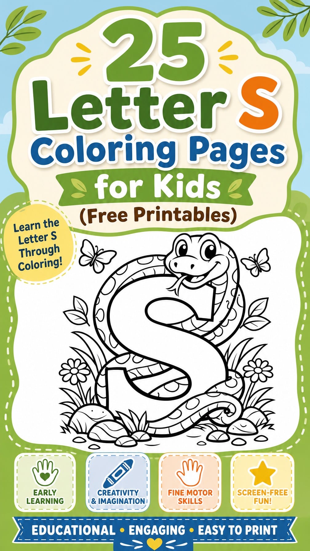 letter S coloring page | alphabet learning worksheet | printable kids activity