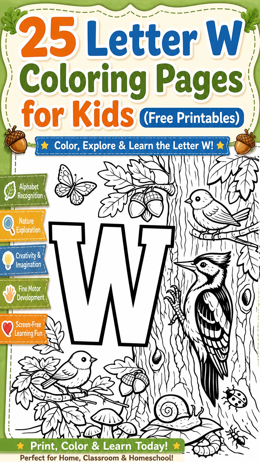 letter W coloring page | uppercase W printable | alphabet coloring activity