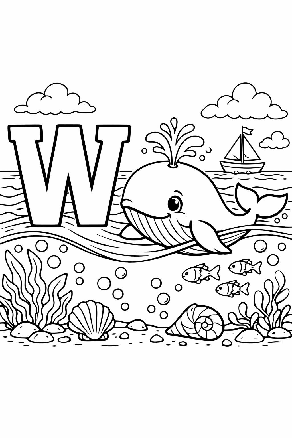 letter W printable coloring page | preschool alphabet worksheet | fun educational printable