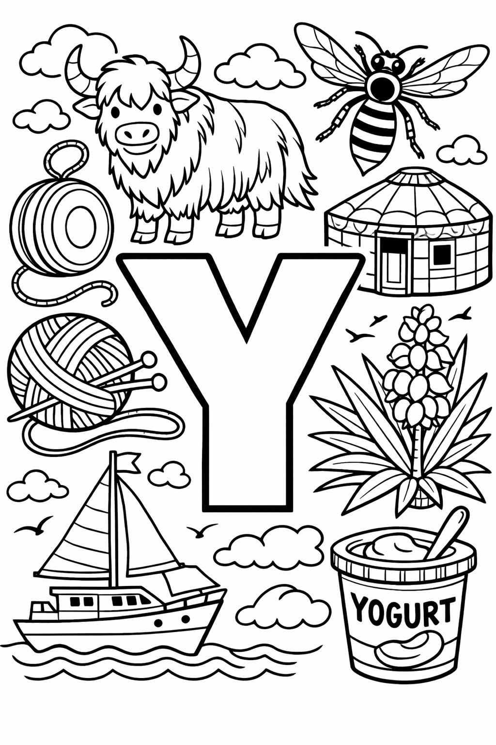 letter Y printable coloring page | preschool alphabet worksheet | fun educational printable