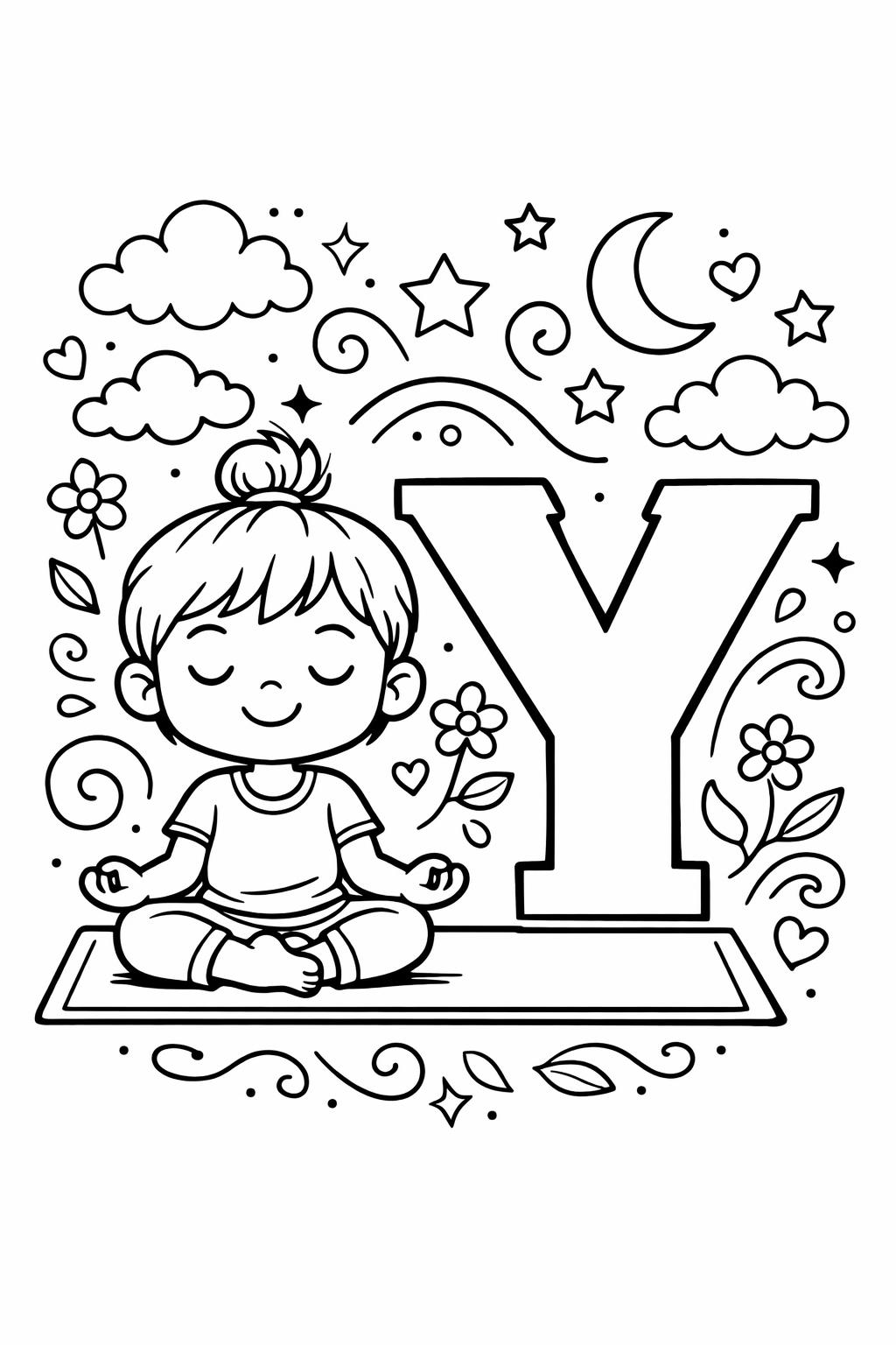 letter Y with yacht coloring page | boat alphabet activity | printable kids worksheet
