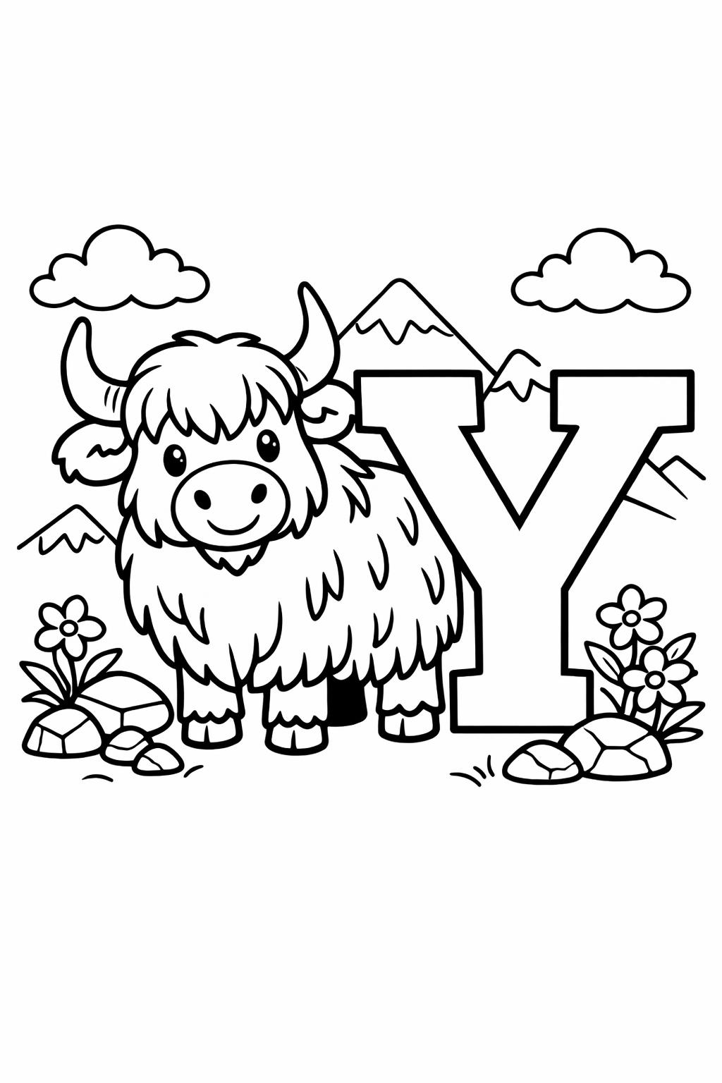 letter Y coloring sheet | lowercase y printable | preschool alphabet practice