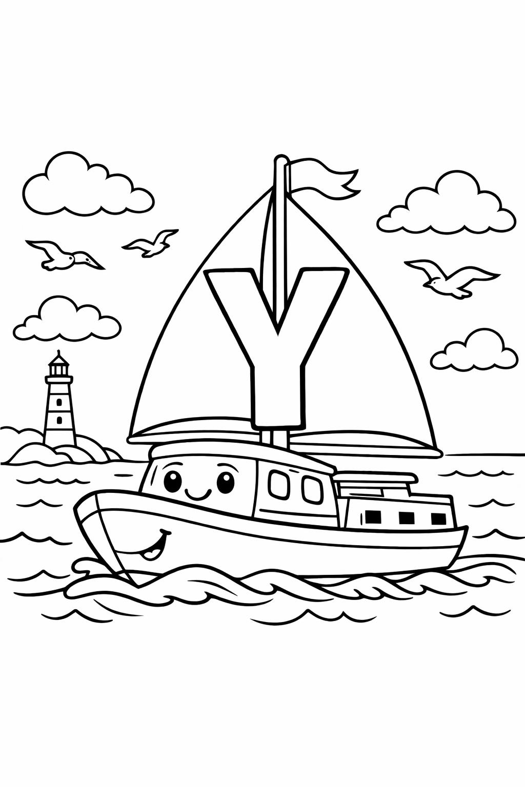 letter Y coloring page for kids | big Y alphabet printable | learning activity
