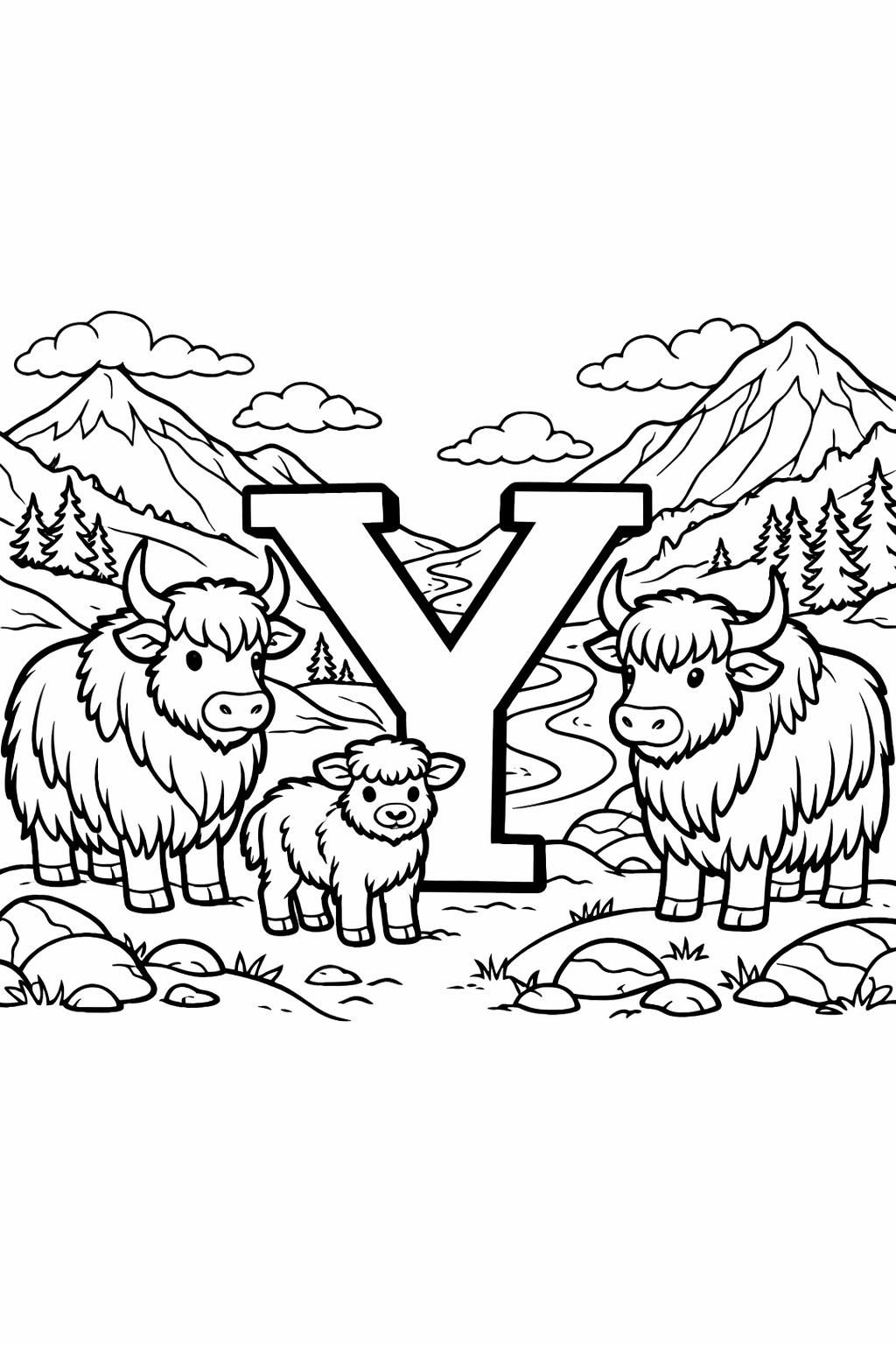 letter Y simple coloring page | easy alphabet activity | beginner kids printable