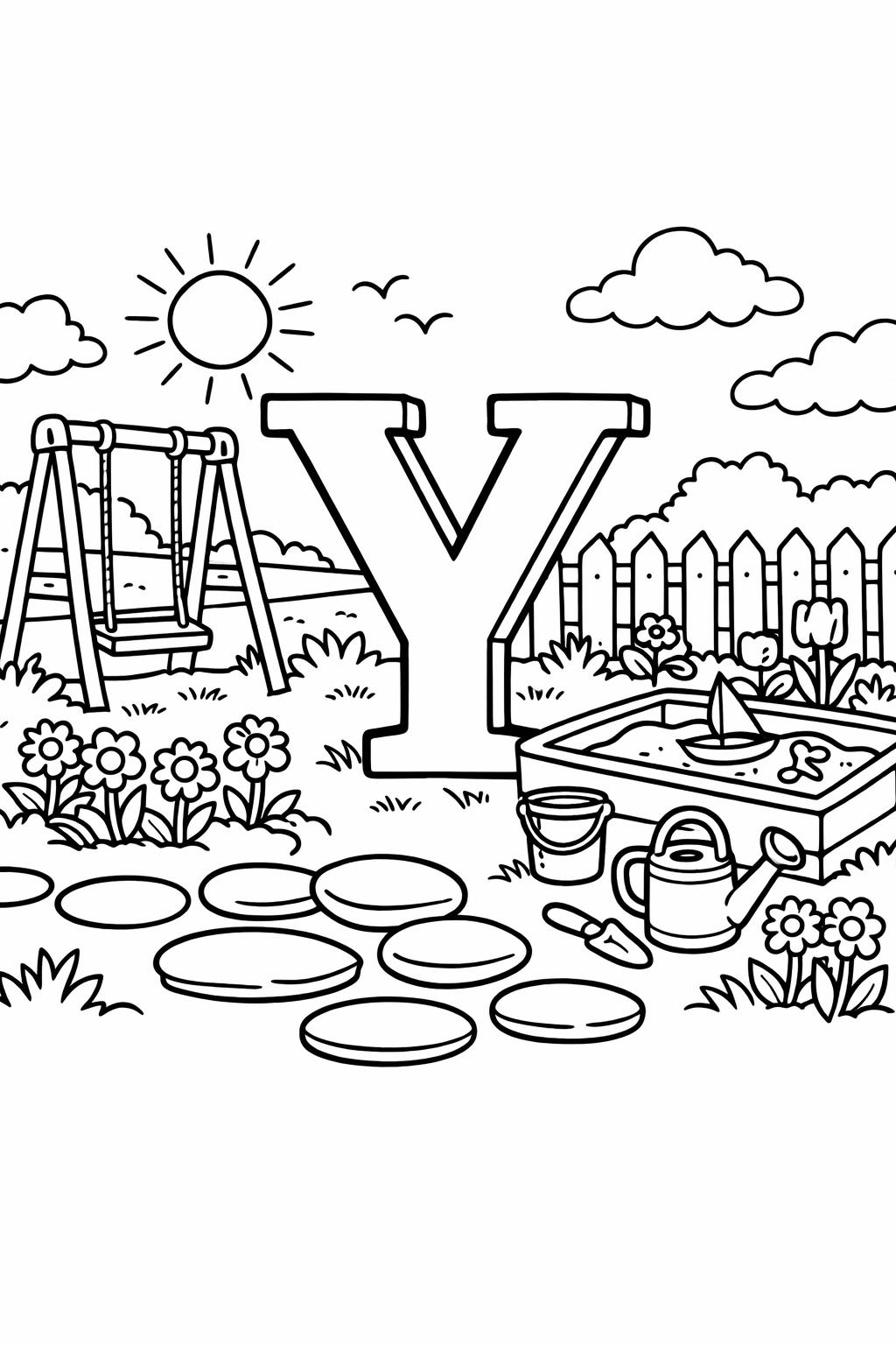 letter Y decorative coloring page | creative alphabet worksheet | preschool printable