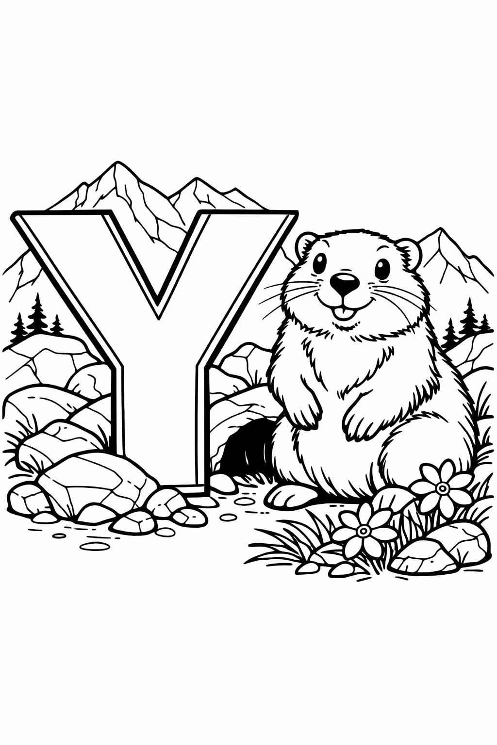 letter Y themed coloring sheet | preschool alphabet practice | free printable activity