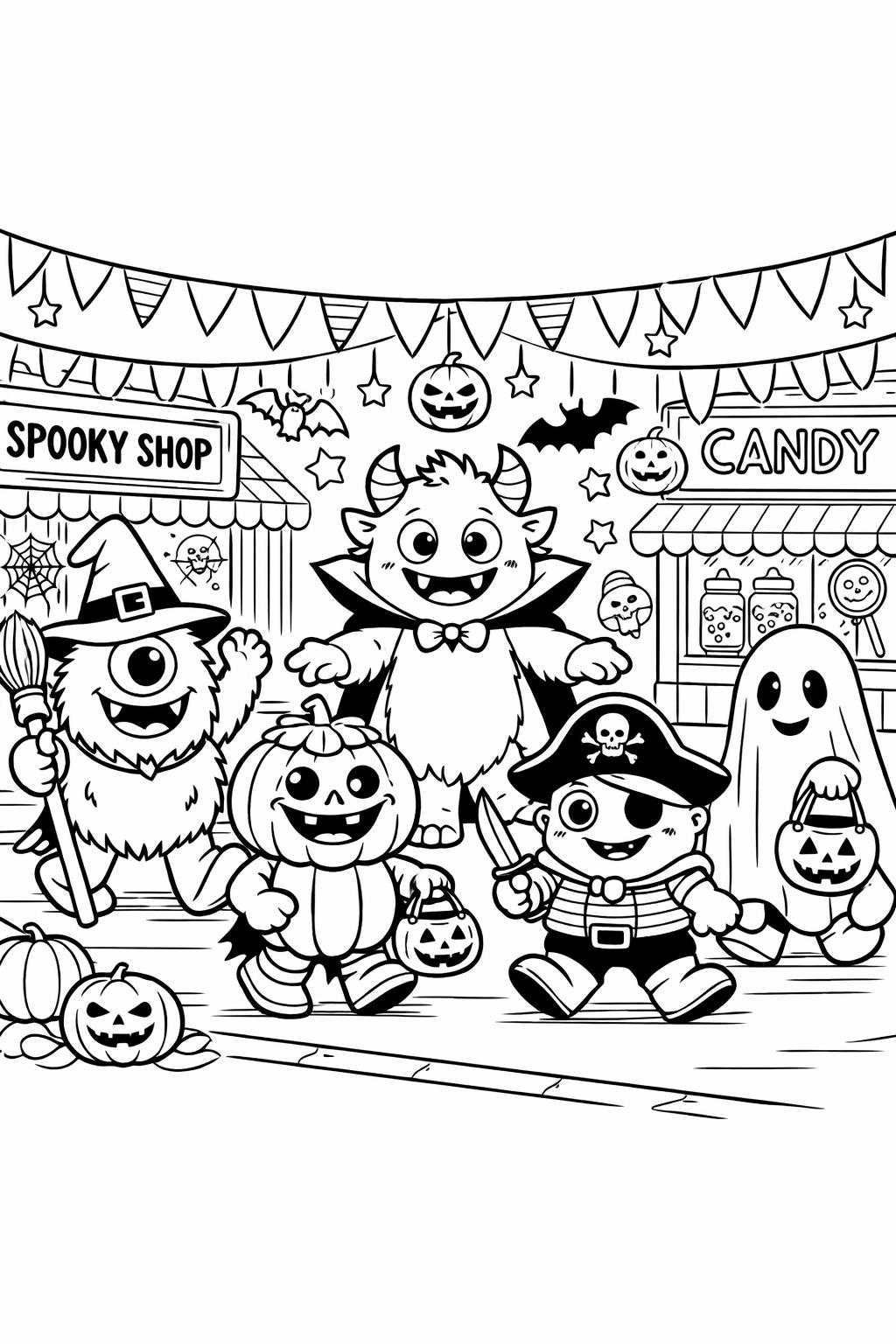 Halloween monster coloring page | festive spooky artwork | printable holiday activity