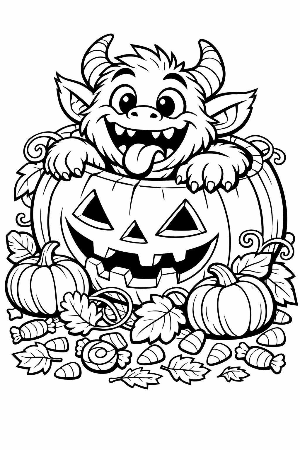 Halloween monster doodle coloring page | fun spooky illustrations | creative coloring sheet