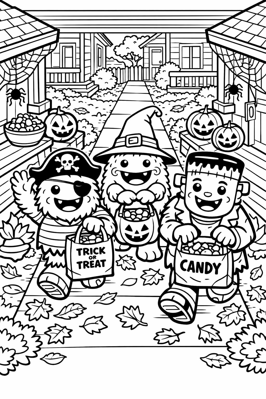 monster under the bed coloring page | funny spooky scene | Halloween coloring sheet