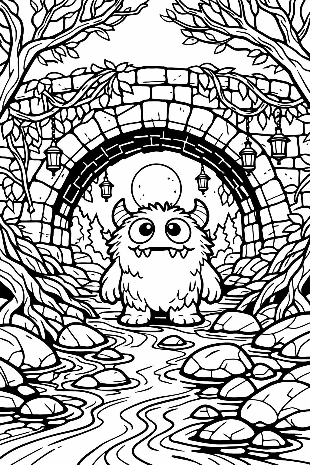 monster with pumpkin coloring page | Halloween character | festive coloring sheet