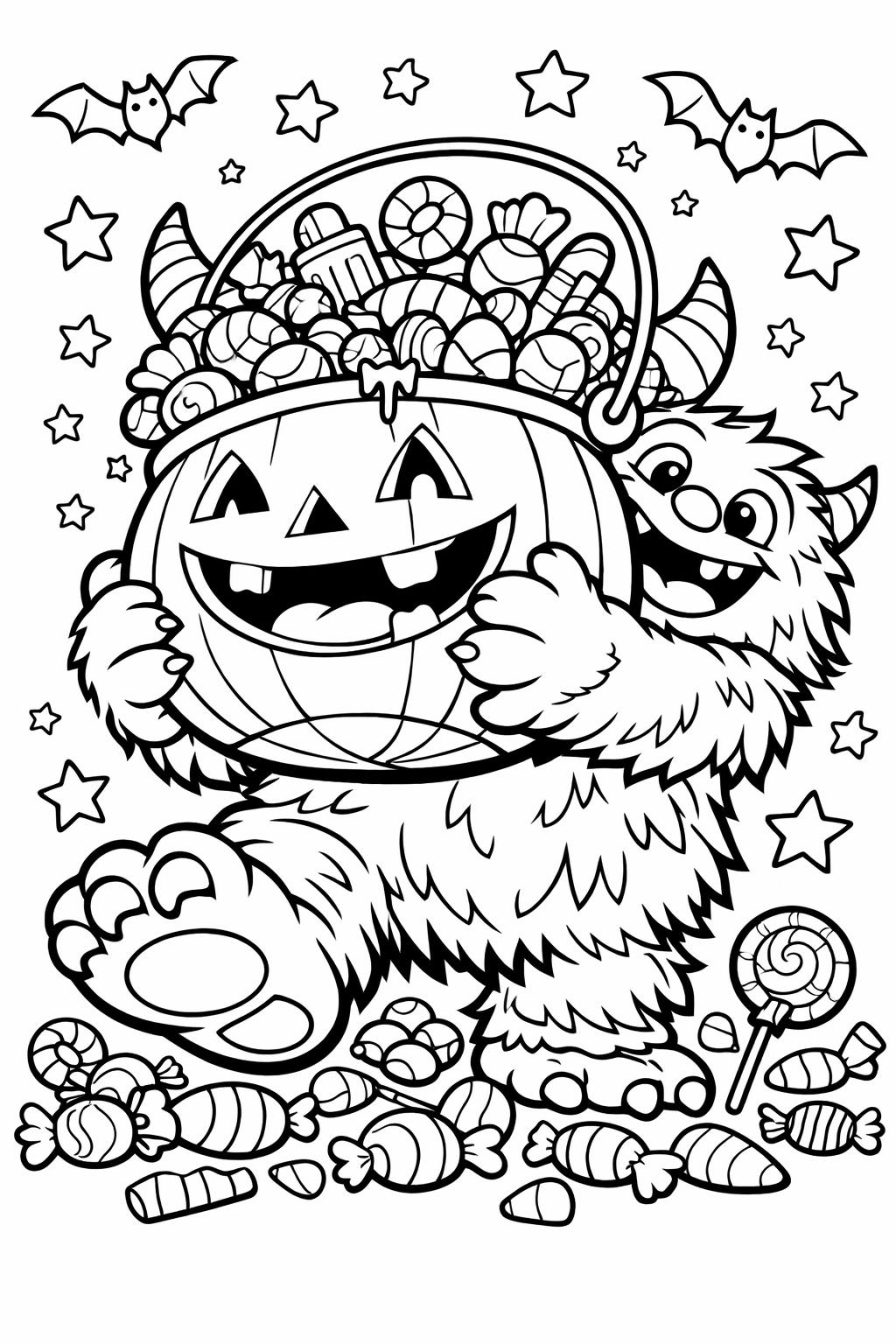 silly monster coloring page | funny Halloween character | kids coloring sheet
