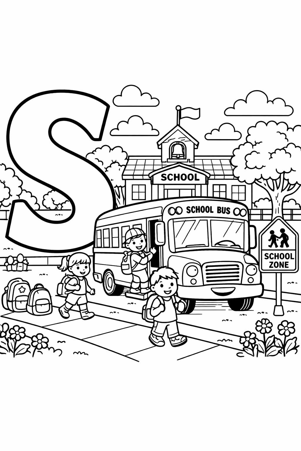 simple letter S coloring page | easy alphabet outline | beginner coloring activity