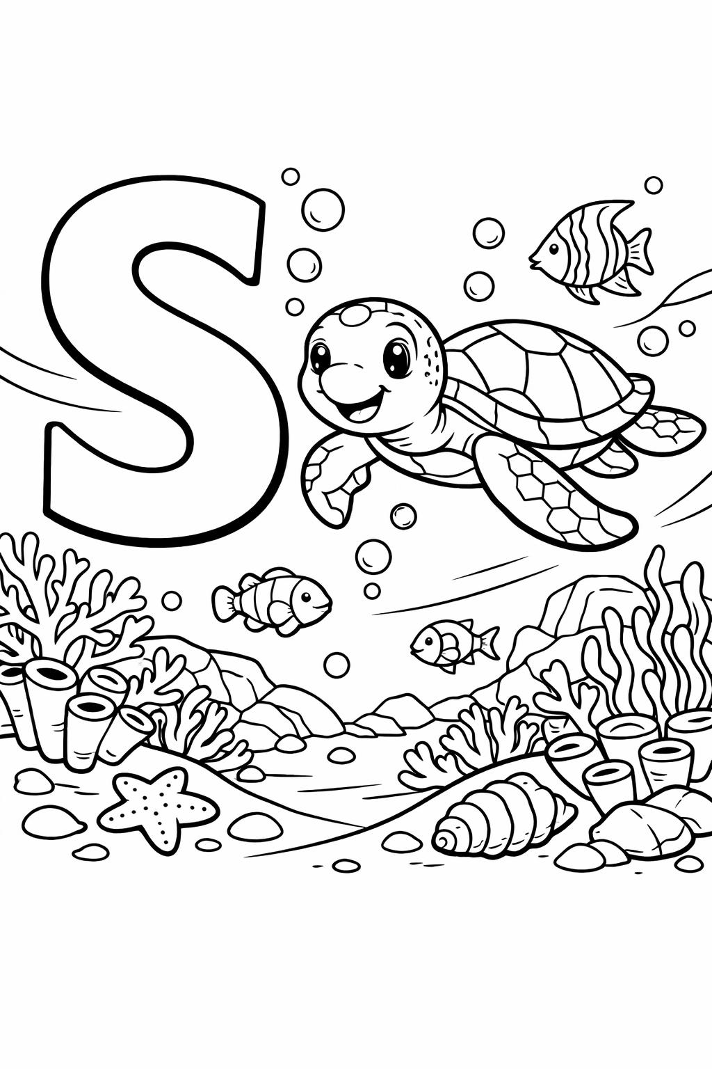 bubble letter S coloring page | large outline letter | easy coloring sheet