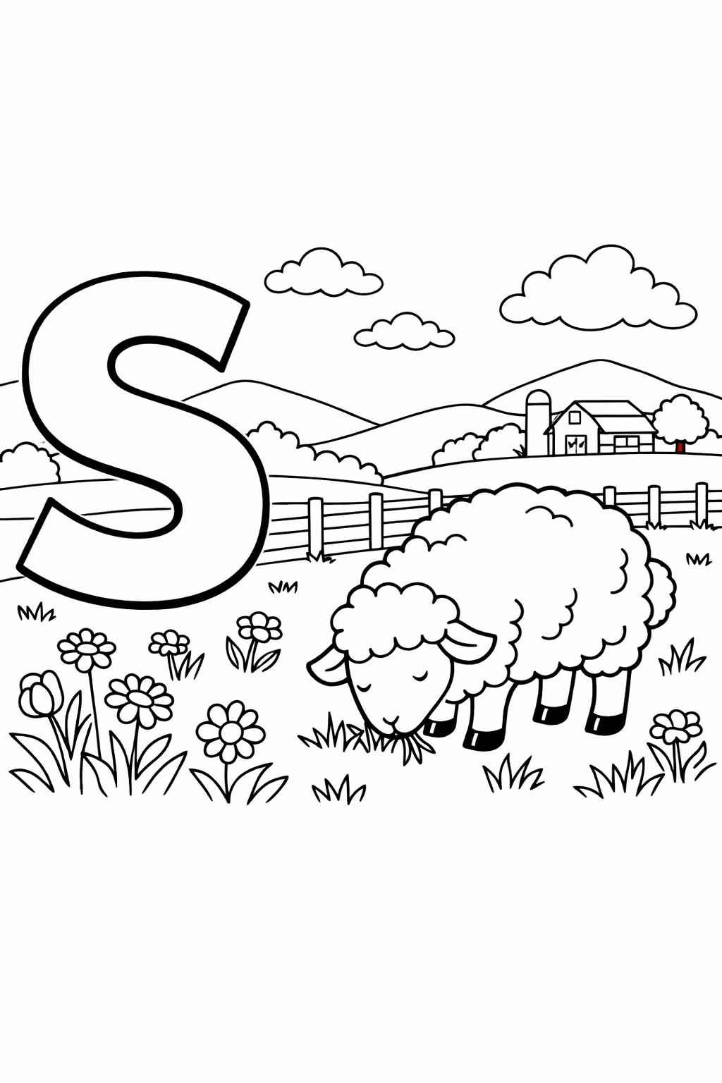 S is for star coloring page | celestial alphabet illustration | educational printable