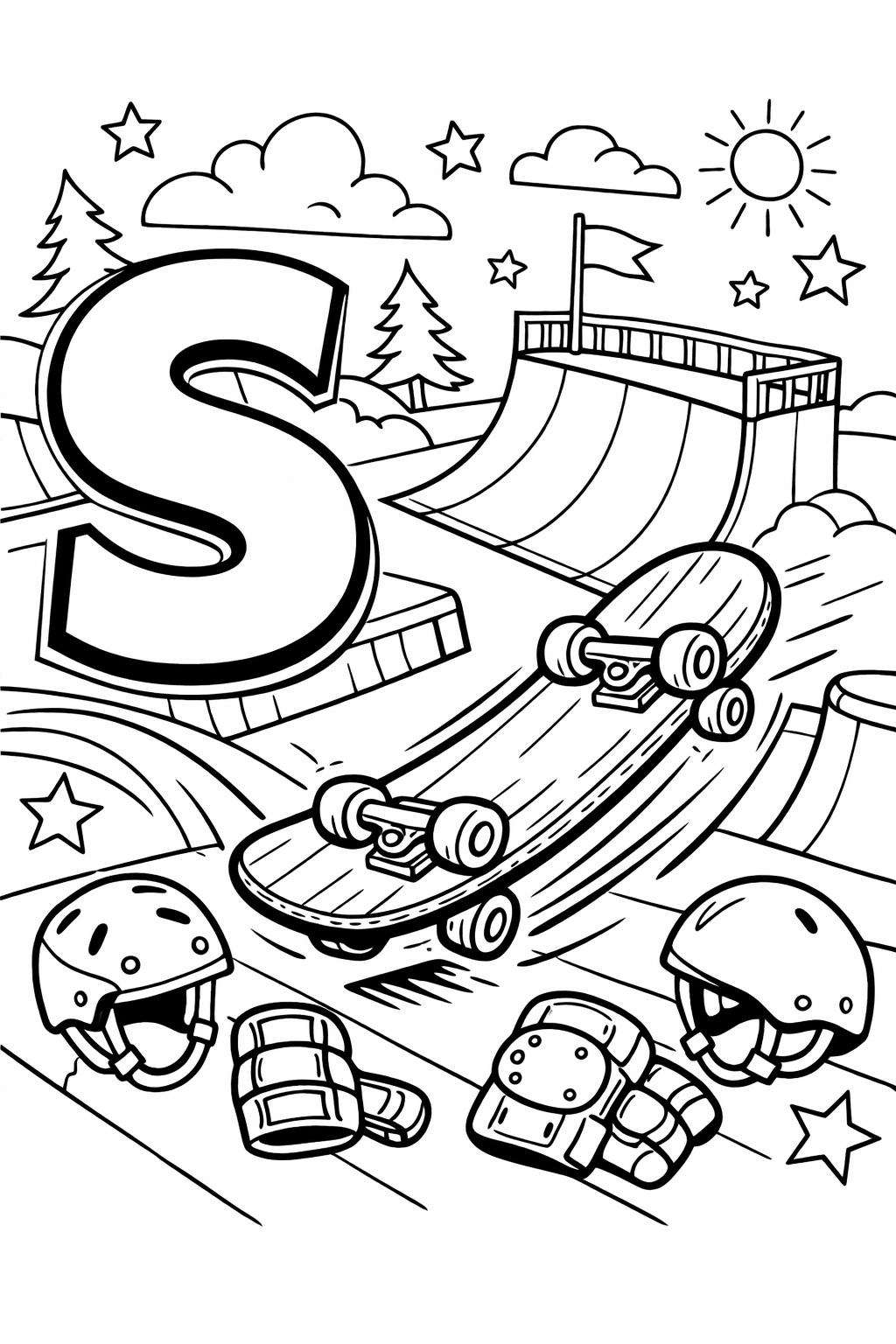 letter S and sun page | nature themed alphabet activity | kids coloring page