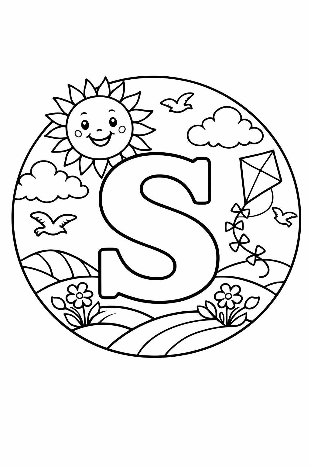 printable letter S coloring page | alphabet themed worksheet | early learning fun