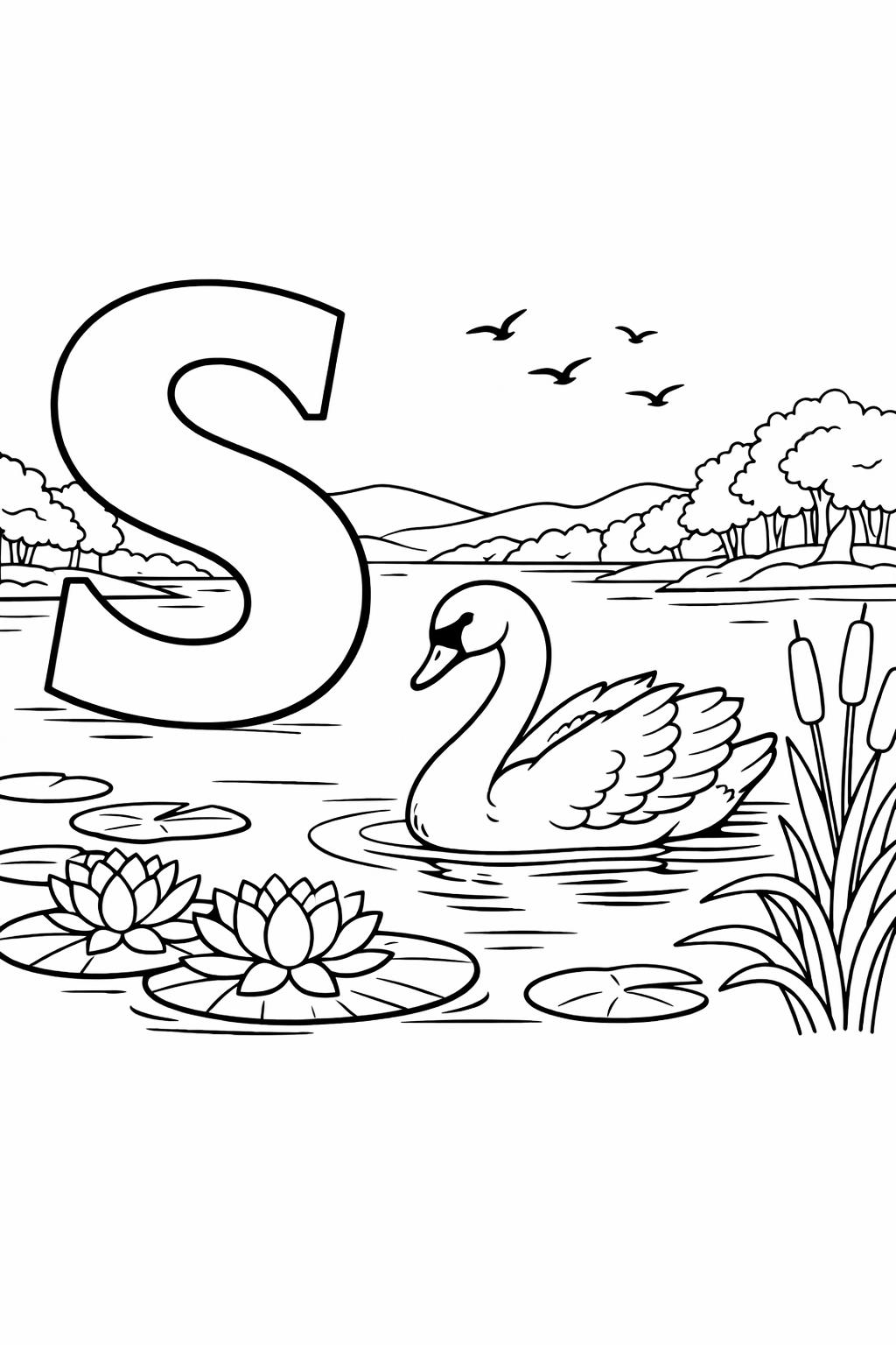 letter S objects page | words that start with S | educational coloring sheet