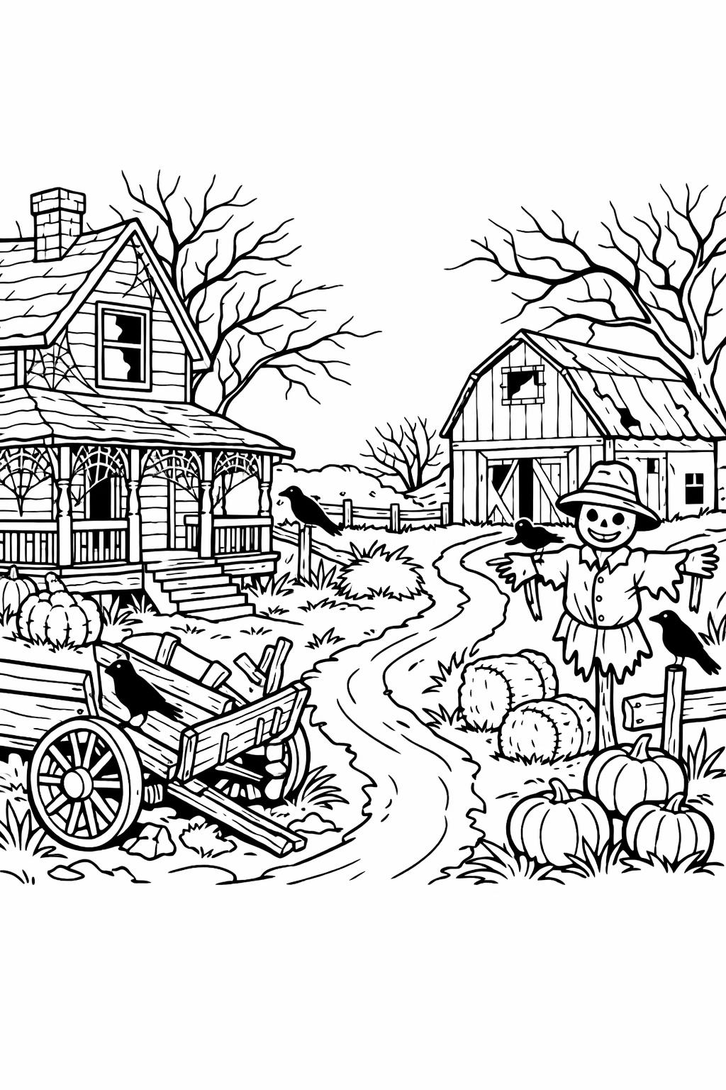 haunted house in the forest coloring page | spooky woodland scene | printable activity