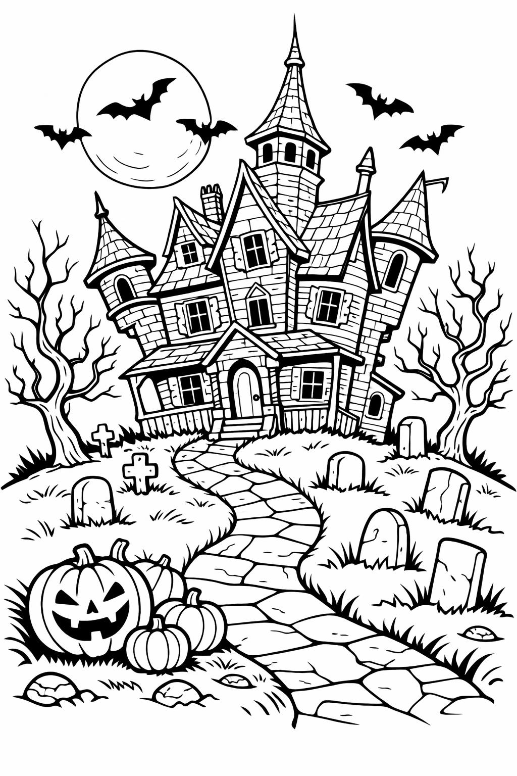 haunted house doodle coloring page | fun Halloween illustrations | creative coloring sheet