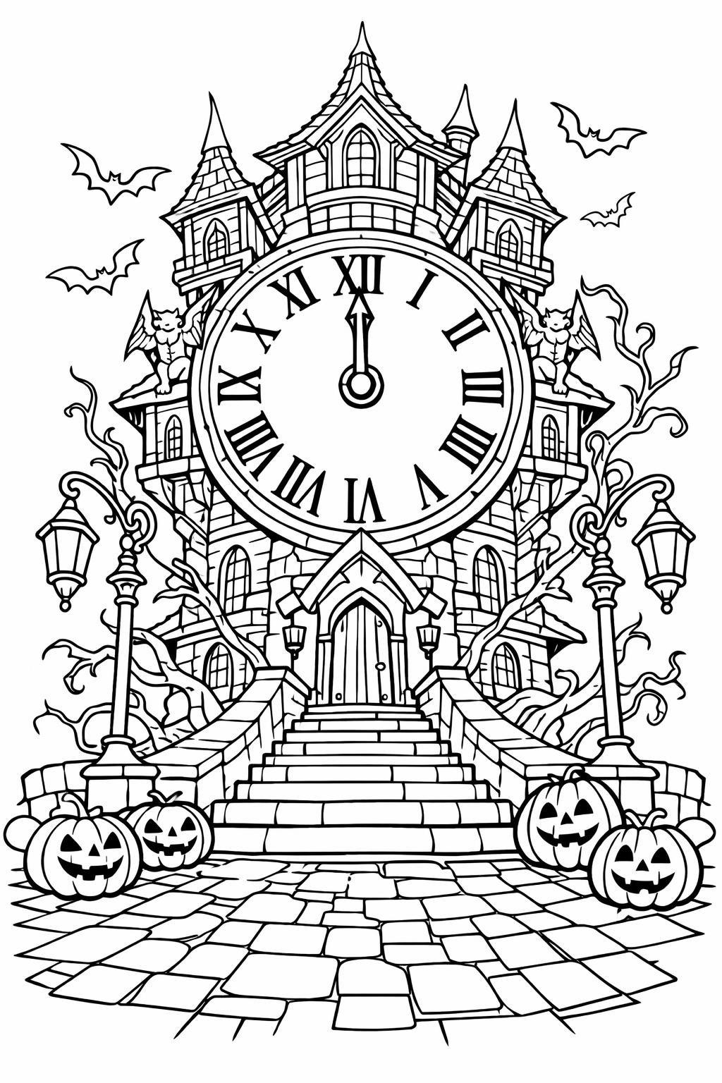 cute haunted house coloring page | friendly spooky scene | kids printable activity