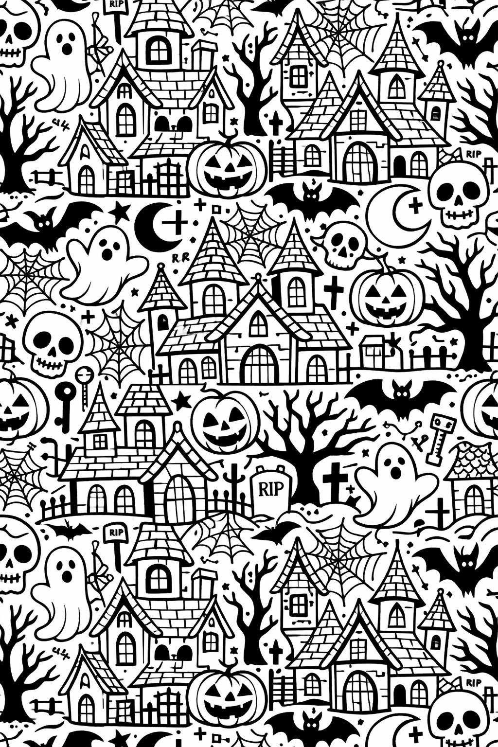 creepy haunted house coloring page | eerie Halloween artwork | spooky coloring sheet