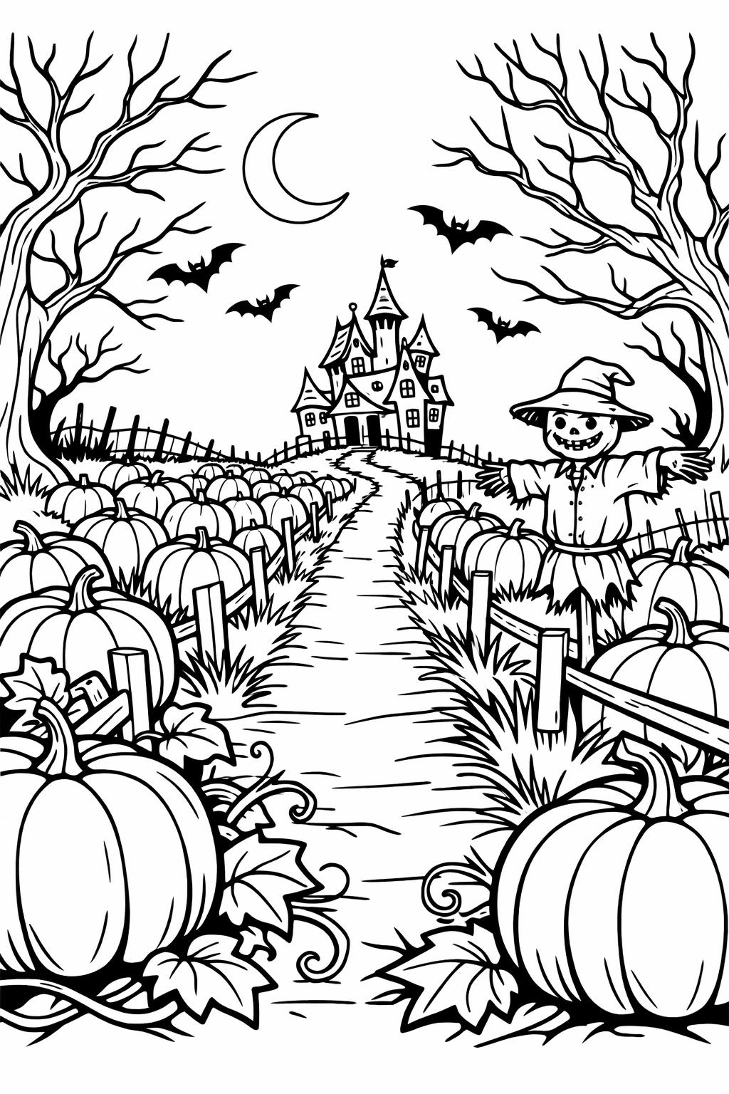 haunted house with spider webs coloring page | creepy Halloween design | coloring sheet
