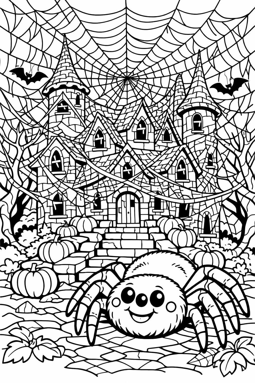 haunted house with witch coloring page | magical spooky scene | coloring sheet