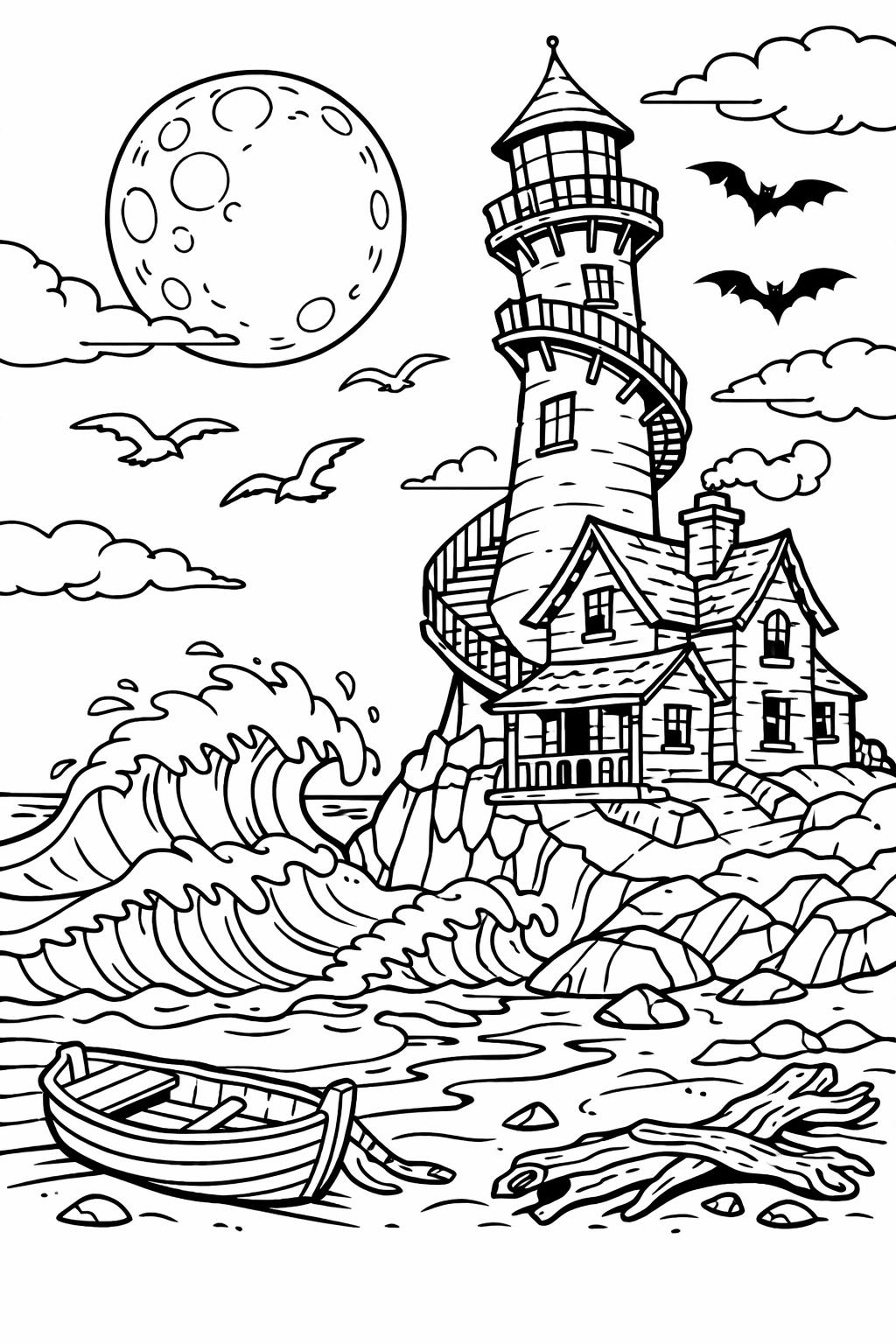 haunted house with witch coloring page | magical spooky scene | coloring sheet