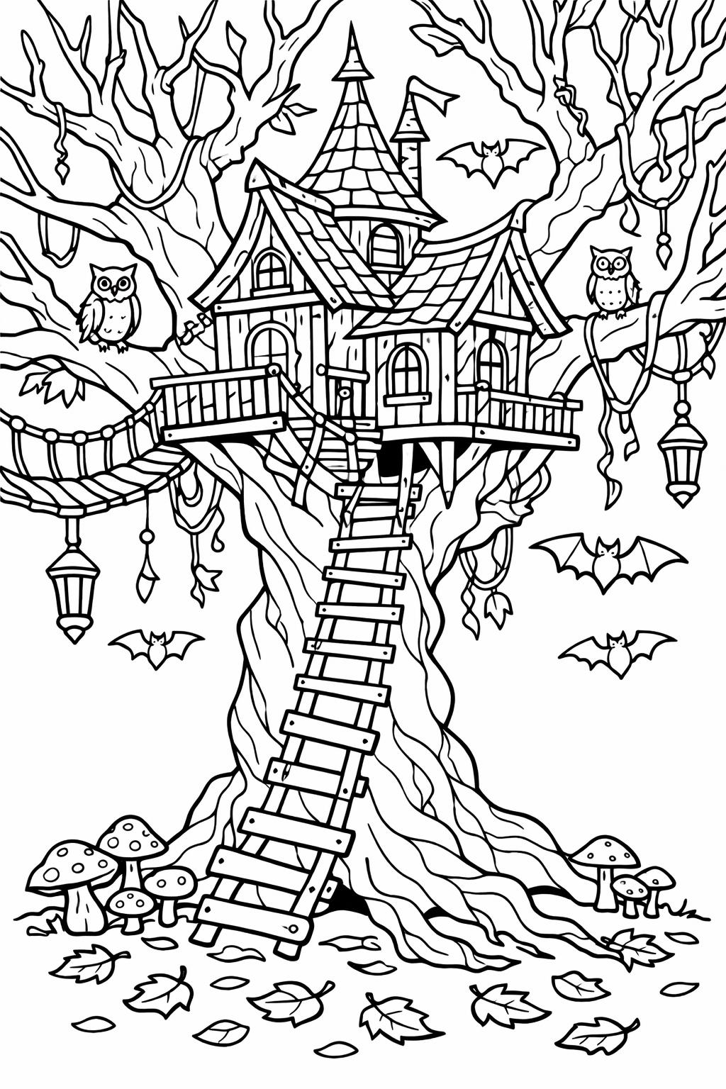 haunted house doorway coloring page | mysterious Halloween entrance | printable coloring sheet