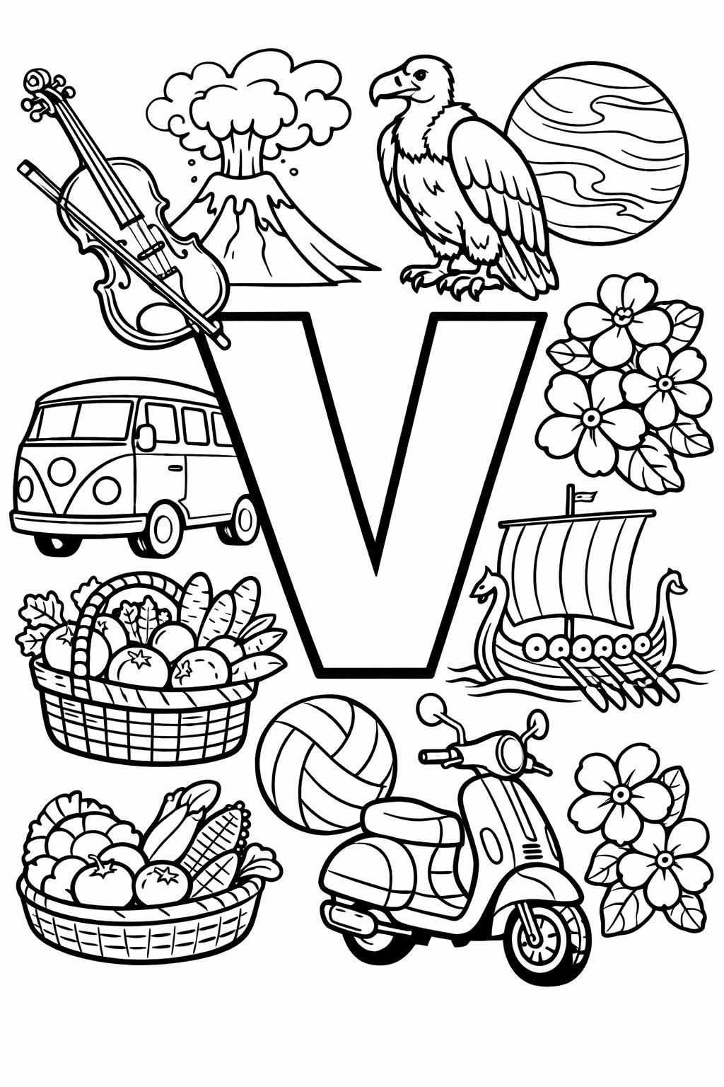 letter V coloring sheet | lowercase v printable | preschool alphabet practice