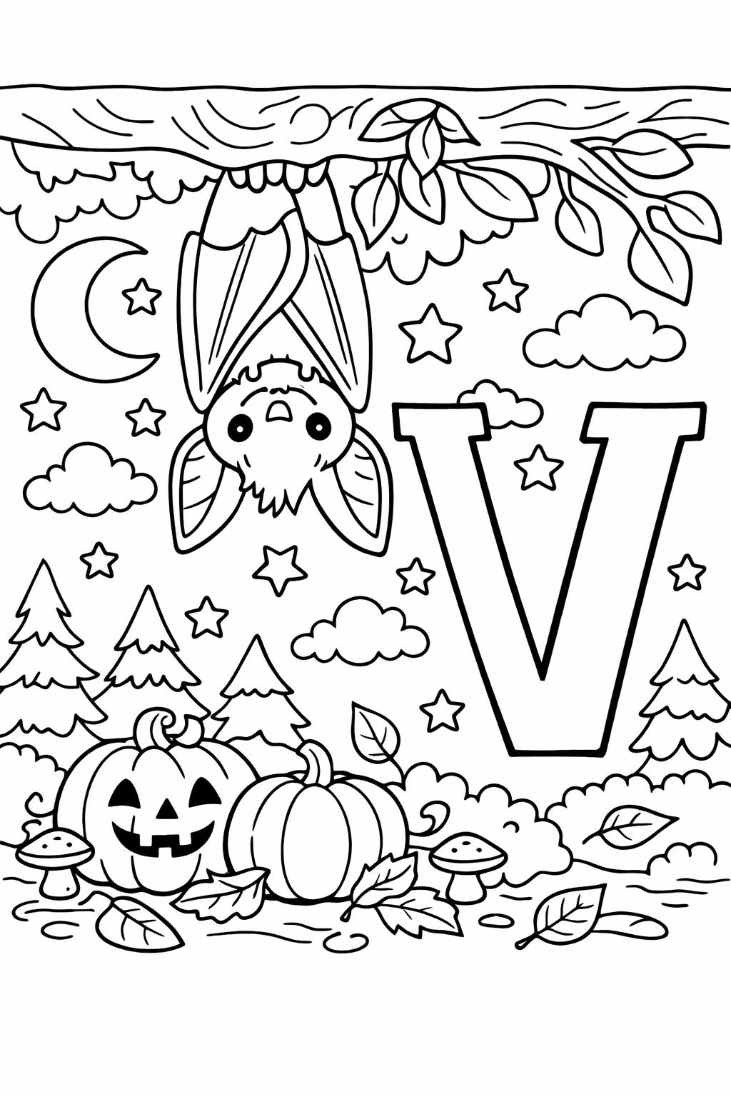 letter V bubble letter coloring page | large alphabet outline | printable coloring activity