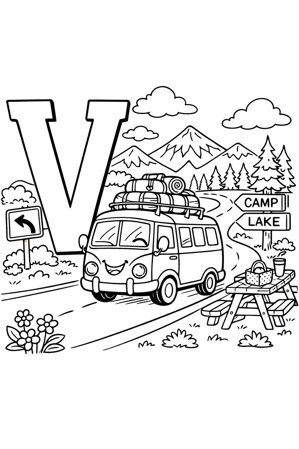 letter V fun coloring page | alphabet learning activity | printable for children