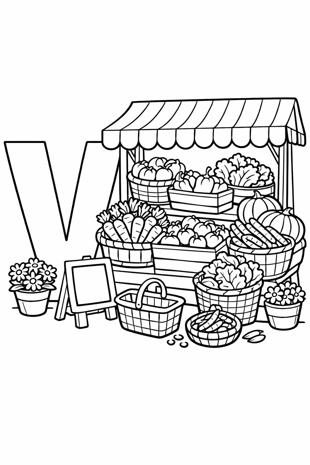 letter V with volcano coloring page | nature alphabet printable | educational coloring sheet