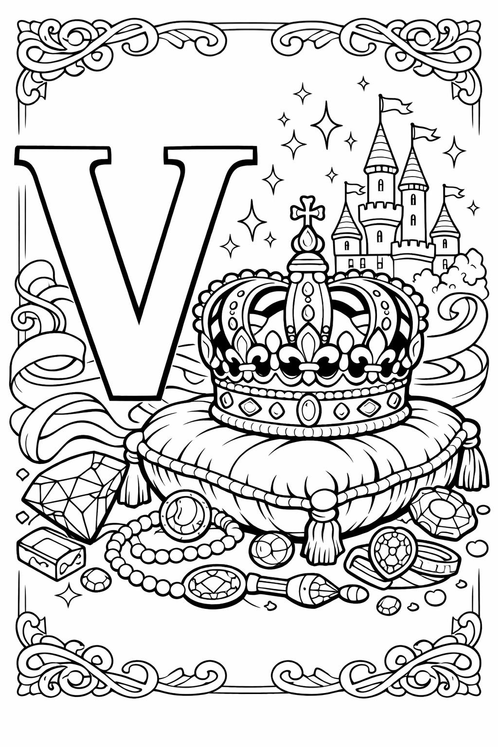 letter V mandala coloring page | decorative alphabet design | relaxing kids activity