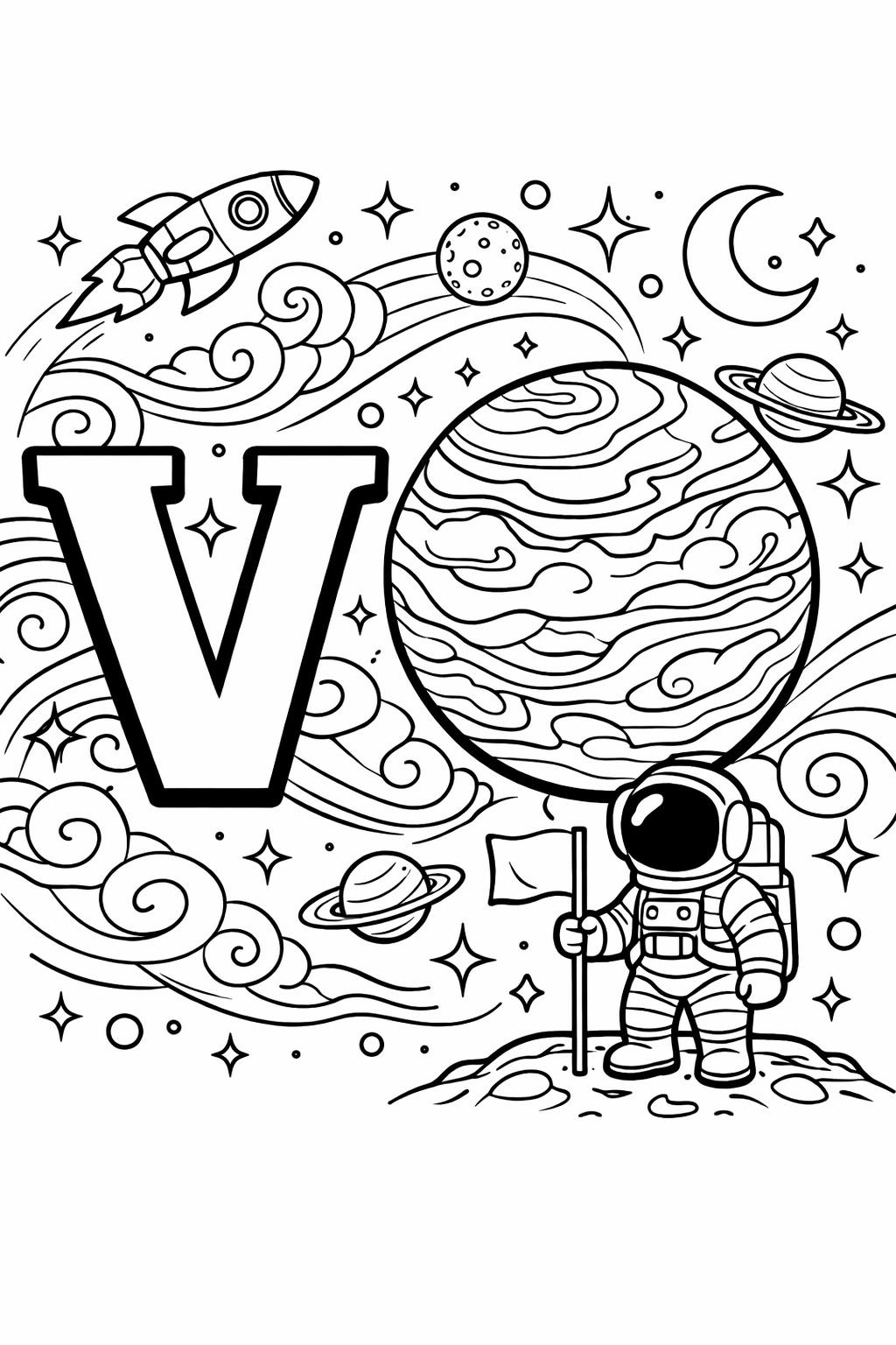 letter V with vegetables coloring page | healthy food alphabet | fun printable activity