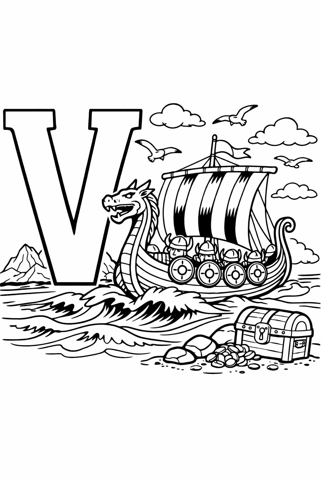 letter V decorative coloring page | creative alphabet worksheet | preschool printable