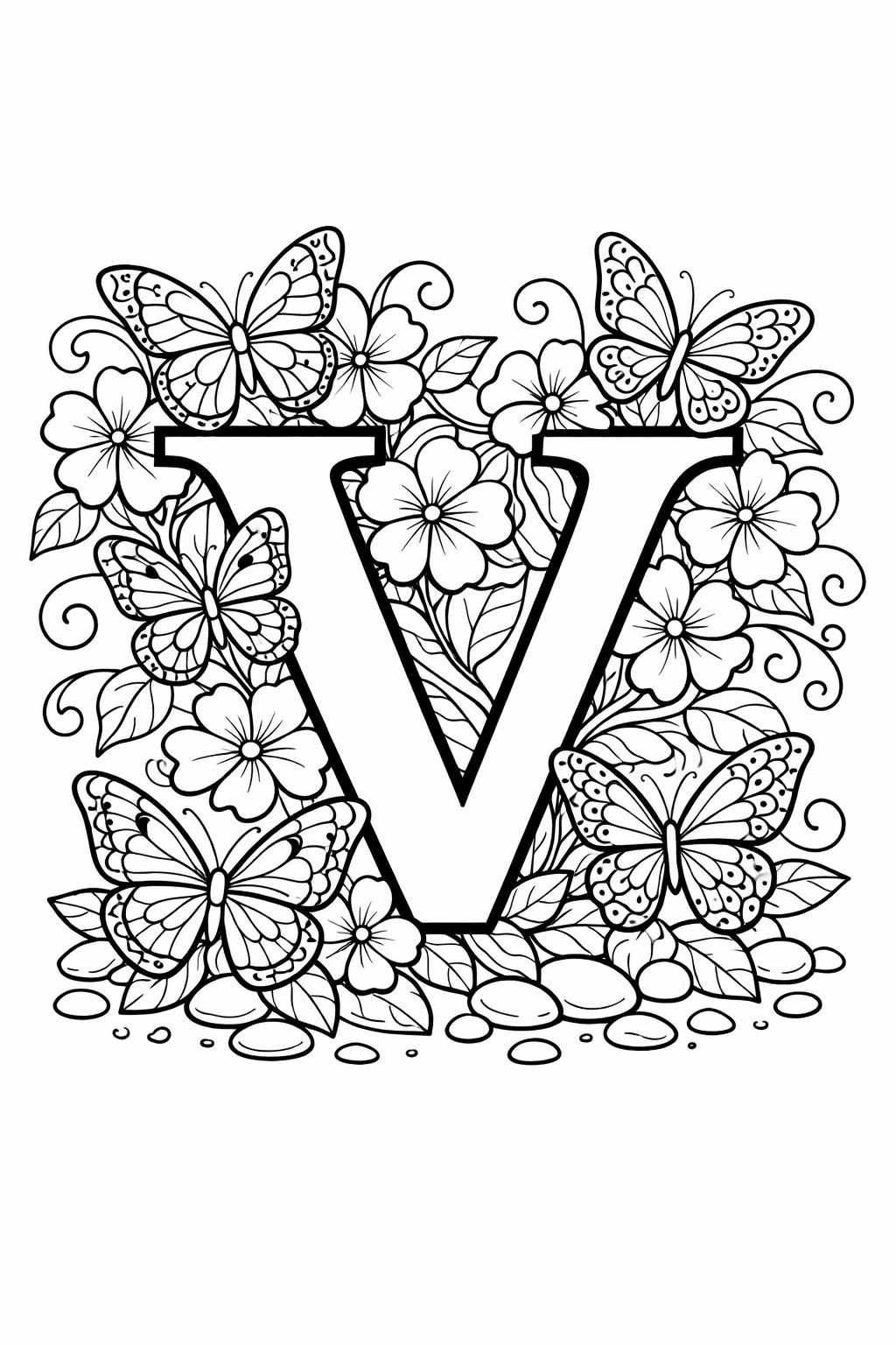 letter V coloring page for kids | big V alphabet printable | learning activity