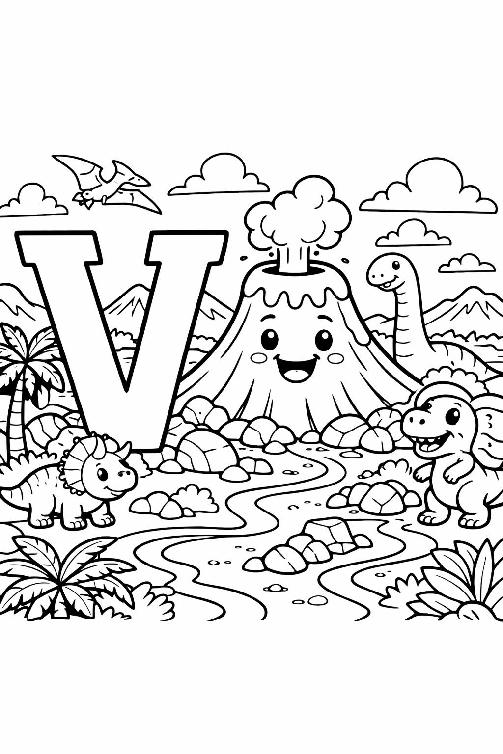 letter V themed coloring sheet | preschool alphabet practice | free printable activity