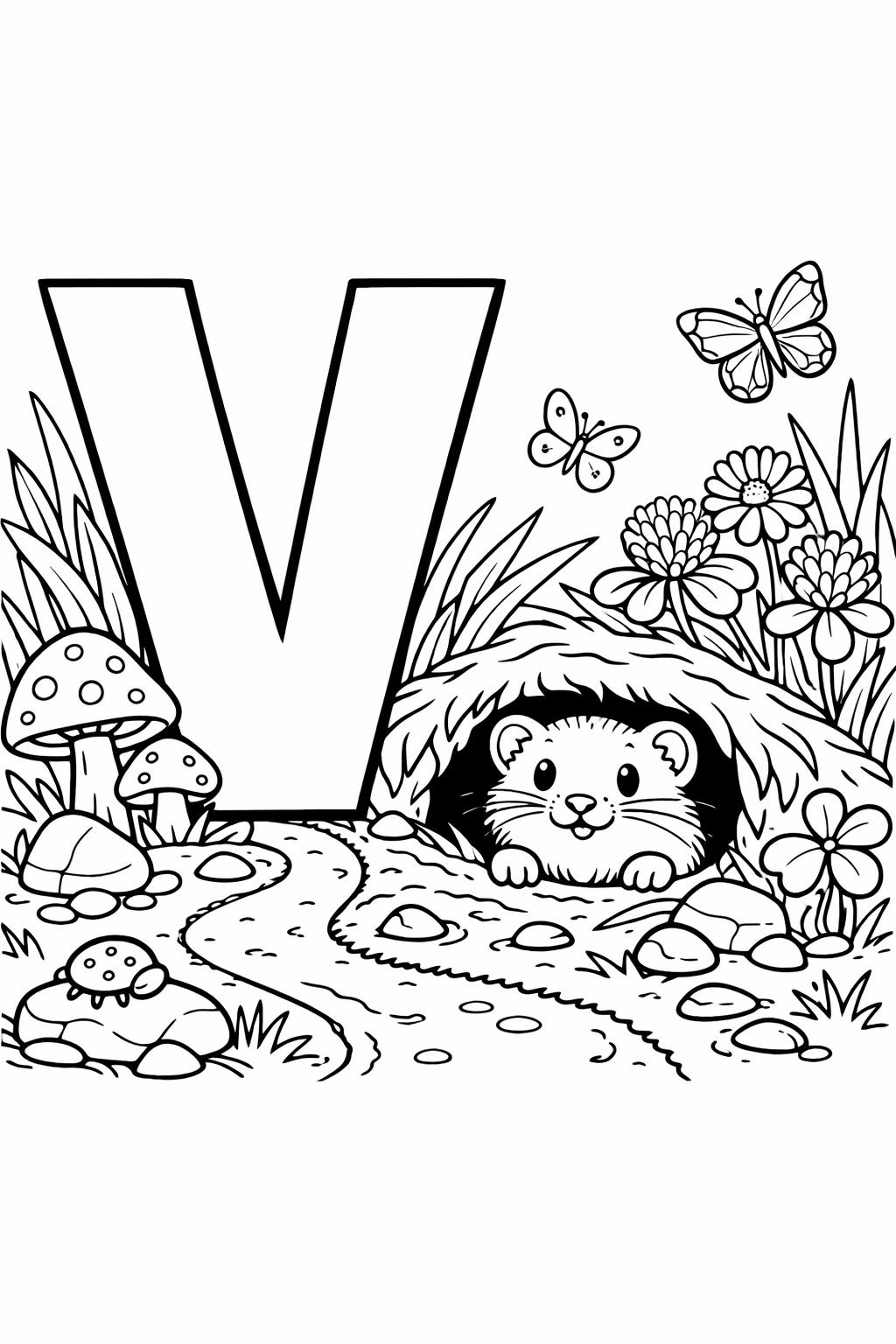 letter V tracing and coloring page | alphabet practice worksheet | printable learning activity