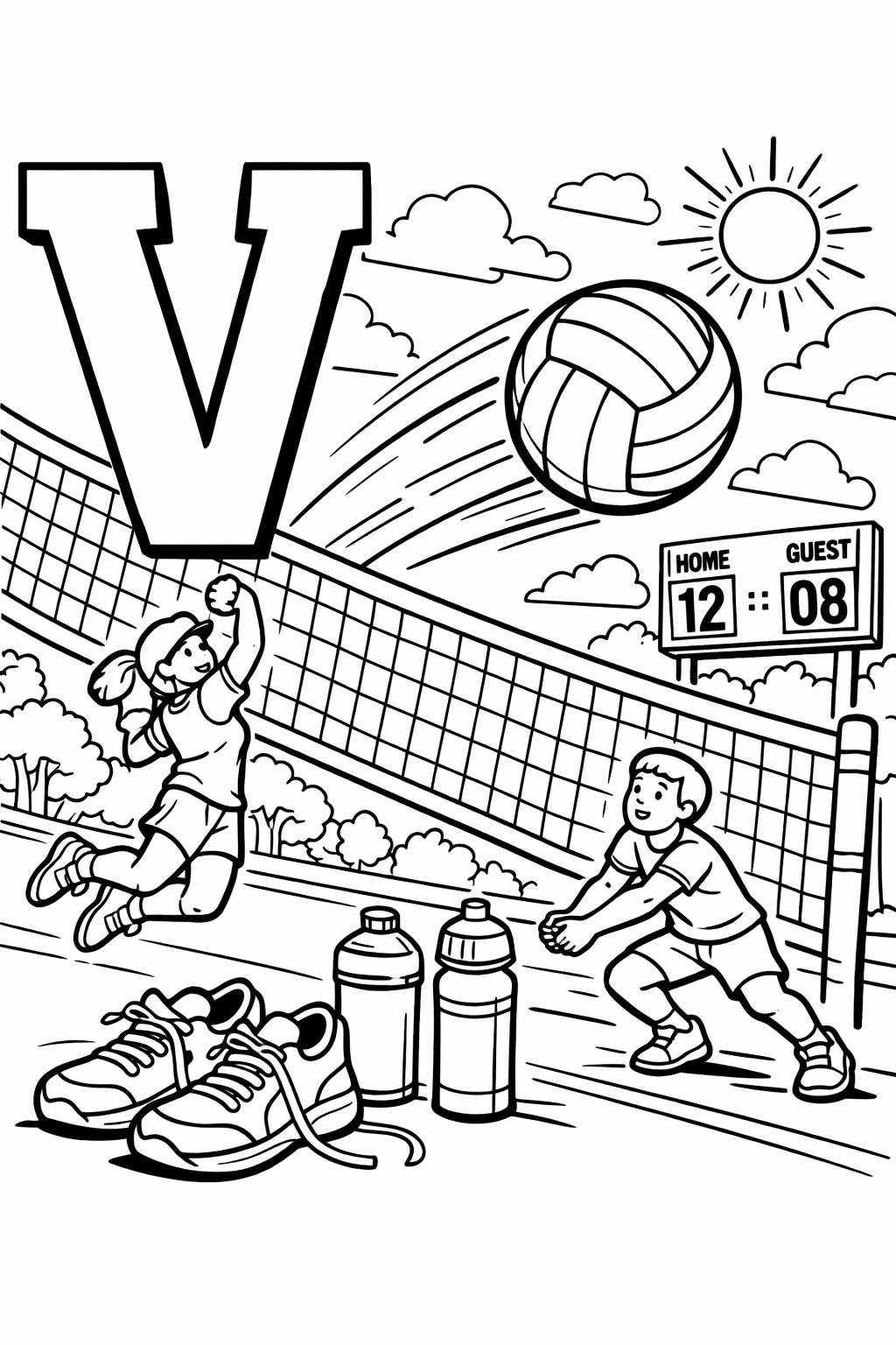 letter V doodle coloring page | creative alphabet printable | children's art activity