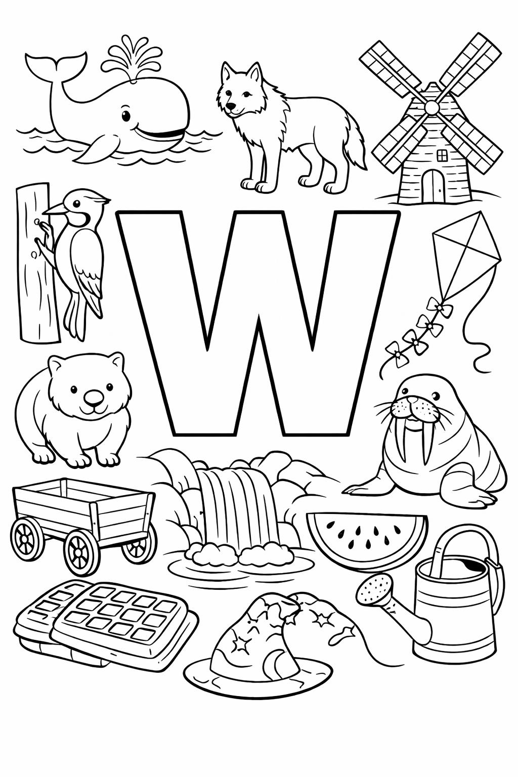 letter W coloring sheet | lowercase w printable | preschool alphabet practice