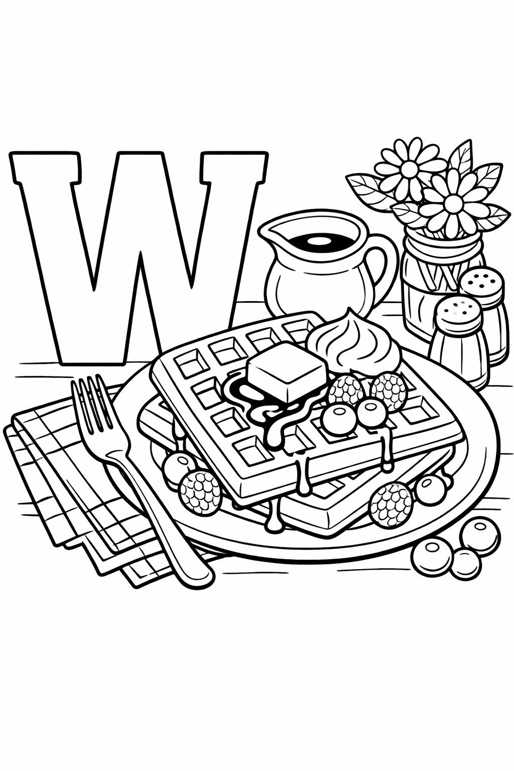 letter W with watermelon slice coloring page | summer alphabet printable | fun coloring activity